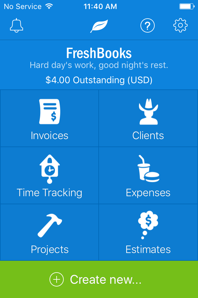 FreshBooks main screen