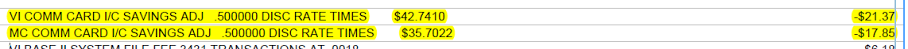 COMM CARD I/C SAVINGS ADJ