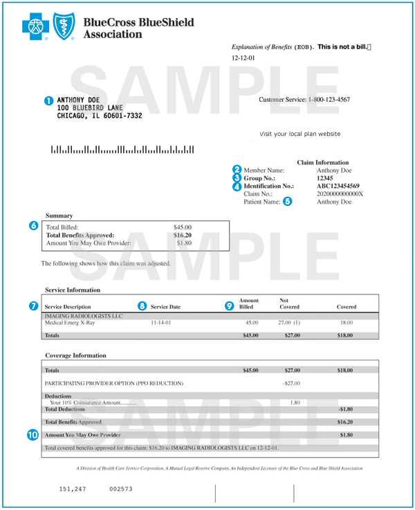 EOB example hipaa cc processing