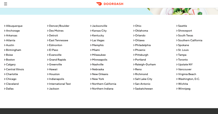 DoorDash locations list