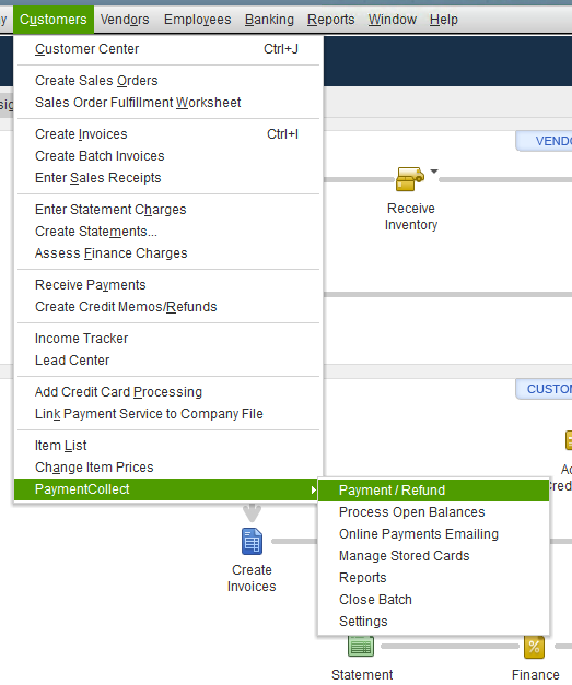 PaymentCollect QB plugin menu