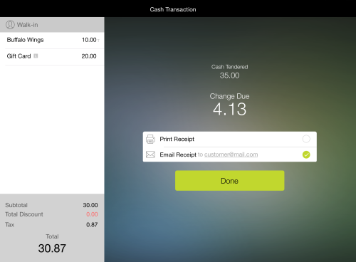 Shopkeep POS app receipt screen