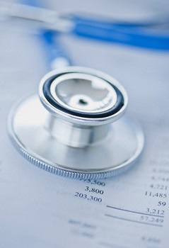 Stethoscope on doctor's bill