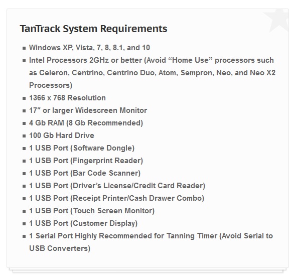 Tantrack system requirements