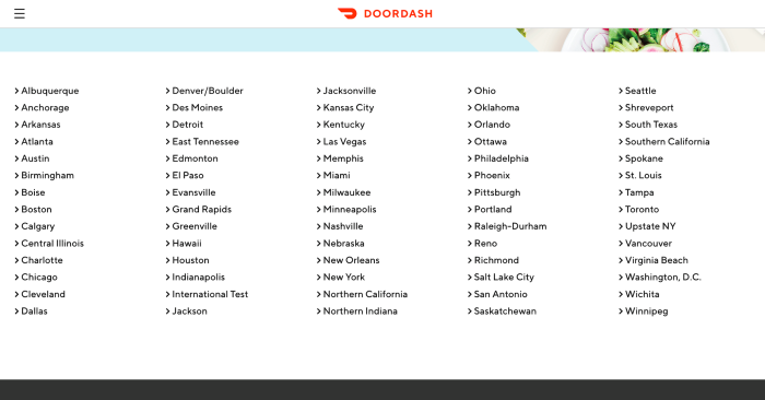 DoorDash location DoorDash locations list
