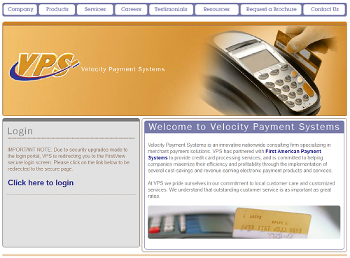 Velocity Payment Systems homepage