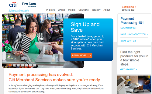 Citi Merchant Services homepage